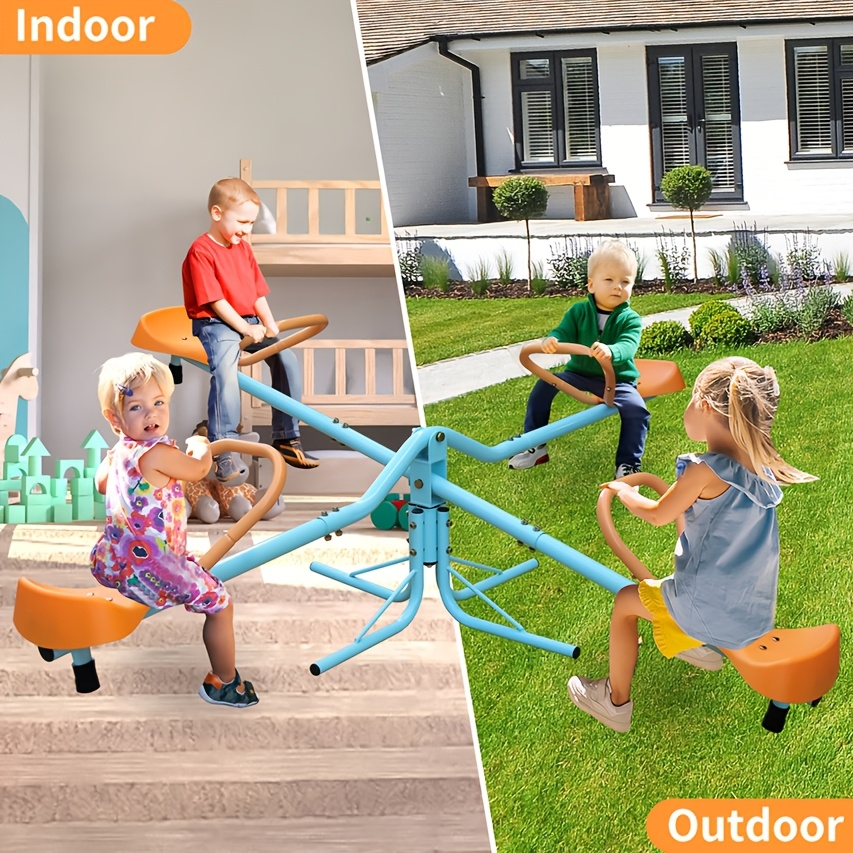 4-Seat Metal Seesaw for Kids Outdoor Backyard Playground – 360 Degree Rotating Teeter Totter with Three-Axle Swivel Design, Sports Field Play Equipment, Assembly Tools Included