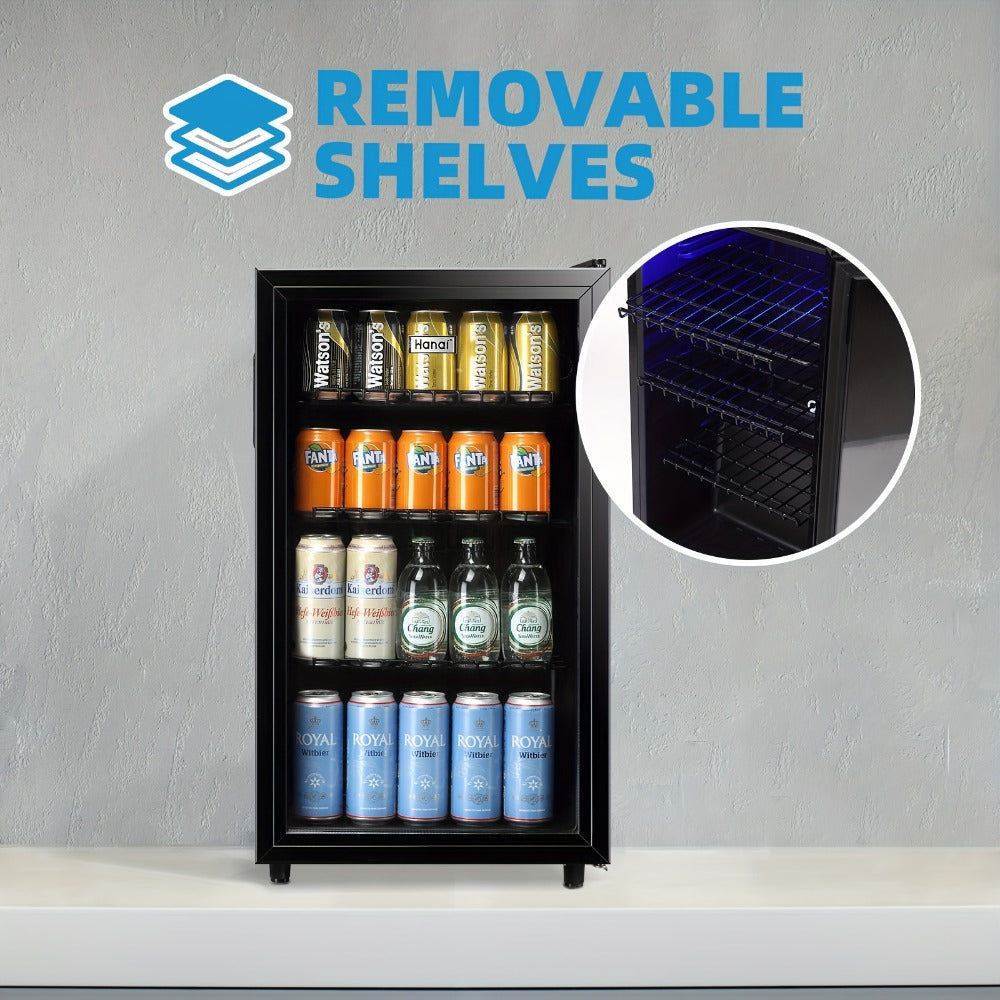 Beverage Refrigerator with Glass Door – Mini Fridge 2.0/3.5/4.0 Cu Ft, LED Lights, Adjustable Shelves, R600a Cooling for Beer, Wine & Drinks, Home, Office & Bar