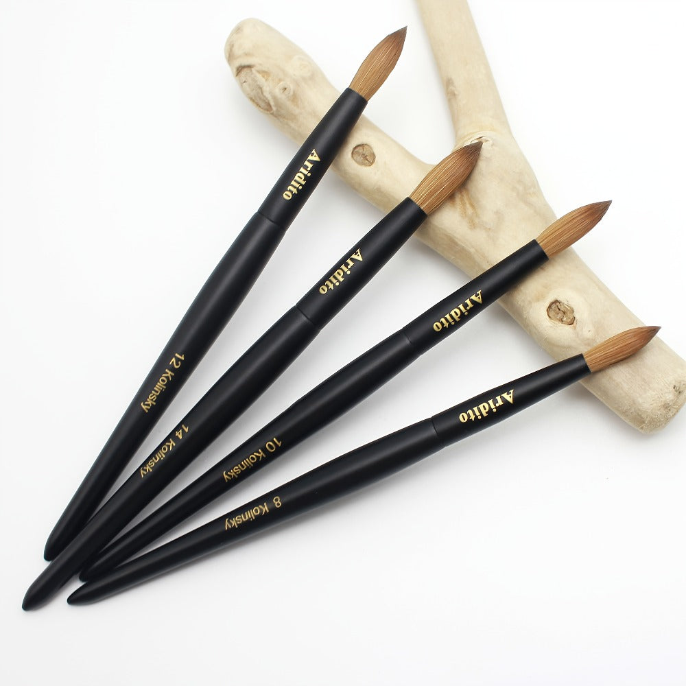 Kolinsky Nail Brush Round Head for Acrylic Extensions – Professional Black Wooden Handle Nail Art Brush with Genuine Kolinsky Hair Bristles, Sizes #8 #10 #12 #14 #16 #18 for Salon & Home Manicure Women