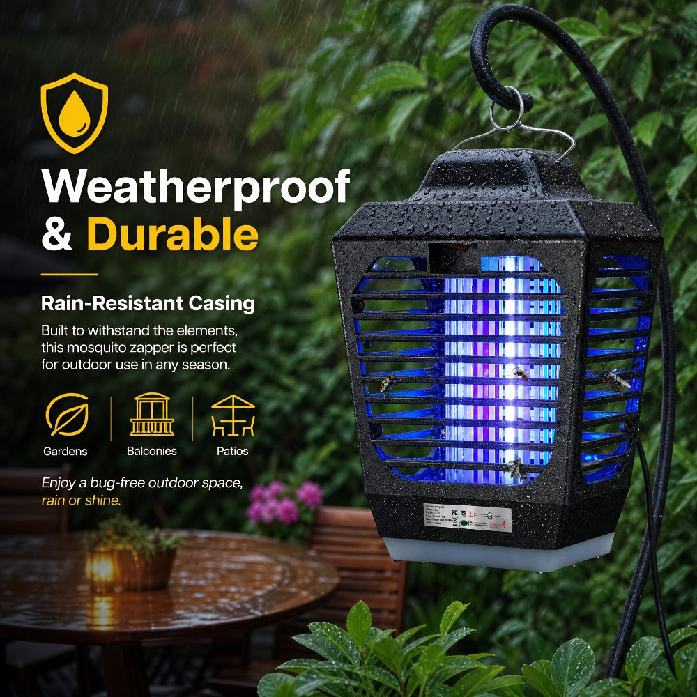 IPX4 Waterproof Bug Zapper Plug-In – Electric Flying Insect Trap with LED Light & ABS Housing, Indoor Mosquito Zapper for Home, Bedroom, Kitchen & Patio, Safe Chemical-Free Fly Trap – Black