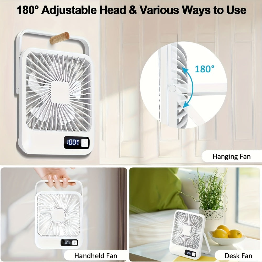 Mini Desktop Fan Square Design | Ultra-Quiet 5-Speed USB Rechargeable 1800mAh Portable Cooling Fan for Home, Office, Car & Travel – Compact Lightweight Personal Desk Fan, White & Pink