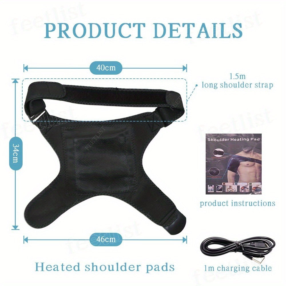 USB Heated Shoulder Pad with 3-Speed Temperature Control – Electric Heating Wrap for Shoulder & Neck Pain Relief, Keep Warm Massage Tool, Gift for Men & Women