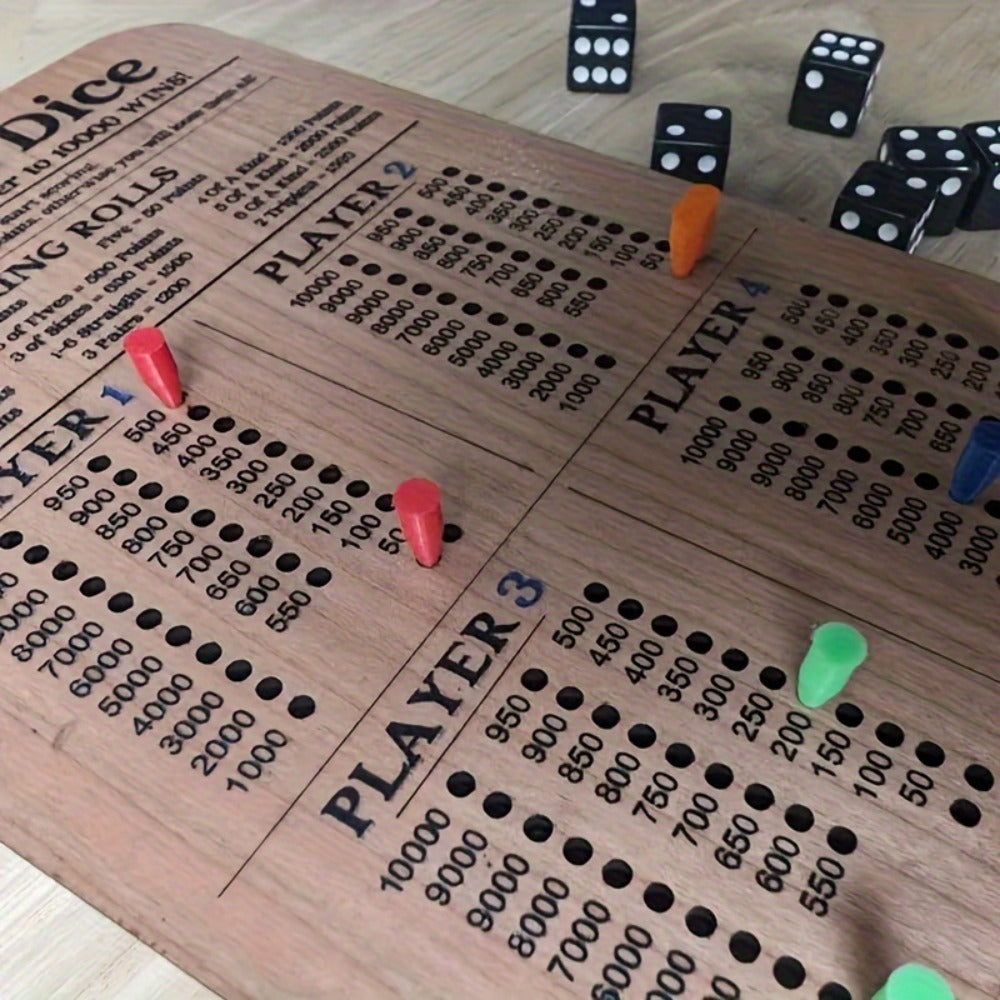 Crap Out Dice Score Board Game 2pcs – 10 Inch Wooden Dice Scoreboard with 6 Dice & 12 Scoring Pegs, Fun Family Dice Game for 1-4 Players, Party Game Night & Gatherings