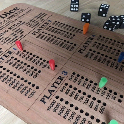 Crap Out Dice Score Board Game 2pcs – 10 Inch Wooden Dice Scoreboard with 6 Dice & 12 Scoring Pegs, Fun Family Dice Game for 1-4 Players, Party Game Night & Gatherings