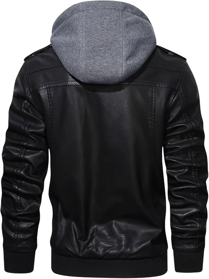 Men's Windproof Faux Leather Pullover Hoodie