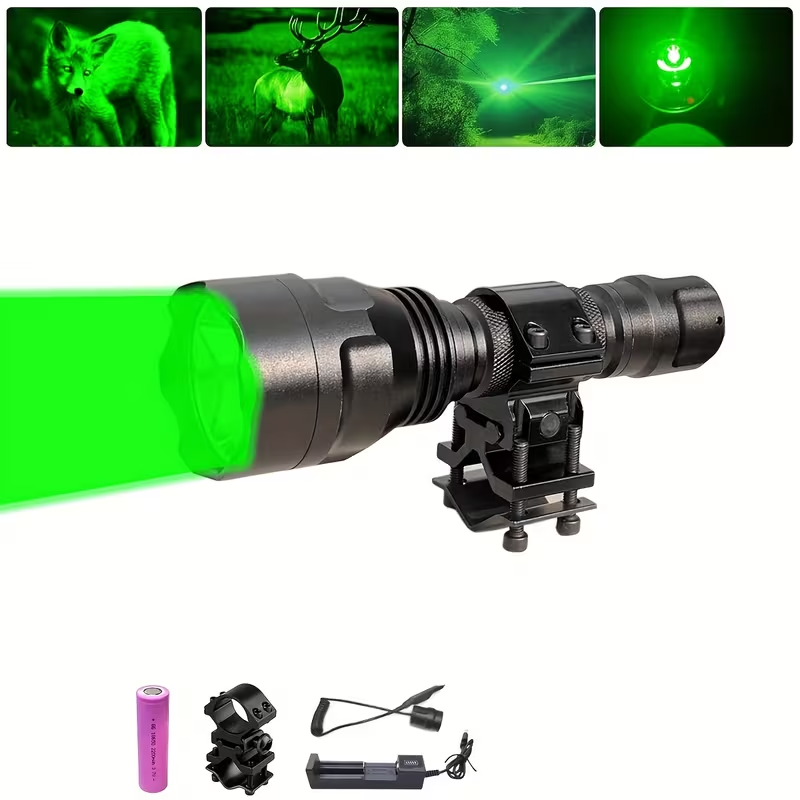 Night Hunting Flashlight with Remote Control Switch – 350 Yards High Power Green Red White Light, 18650 Rechargeable, Multiple Mounts for Hunting, Fishing, Camping & Beekeeping, Best Gift for Men