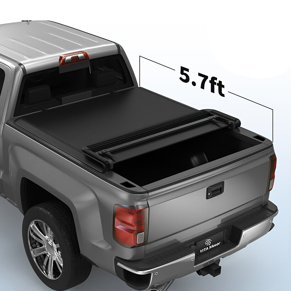 5.7FT Soft 4-Fold Tonneau Cover Truck Bed For Ram 1500 2009-2024 Without Rambox Water Proof Quad-Fold