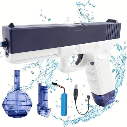 Dual Magazine Automatic Water Gun for Kids & Adults – High-Capacity Long-Range 30ft Squirt Blaster Ergonomic Grip, Blue & Pink, Pool Beach Backyard Summer Outdoor Fun