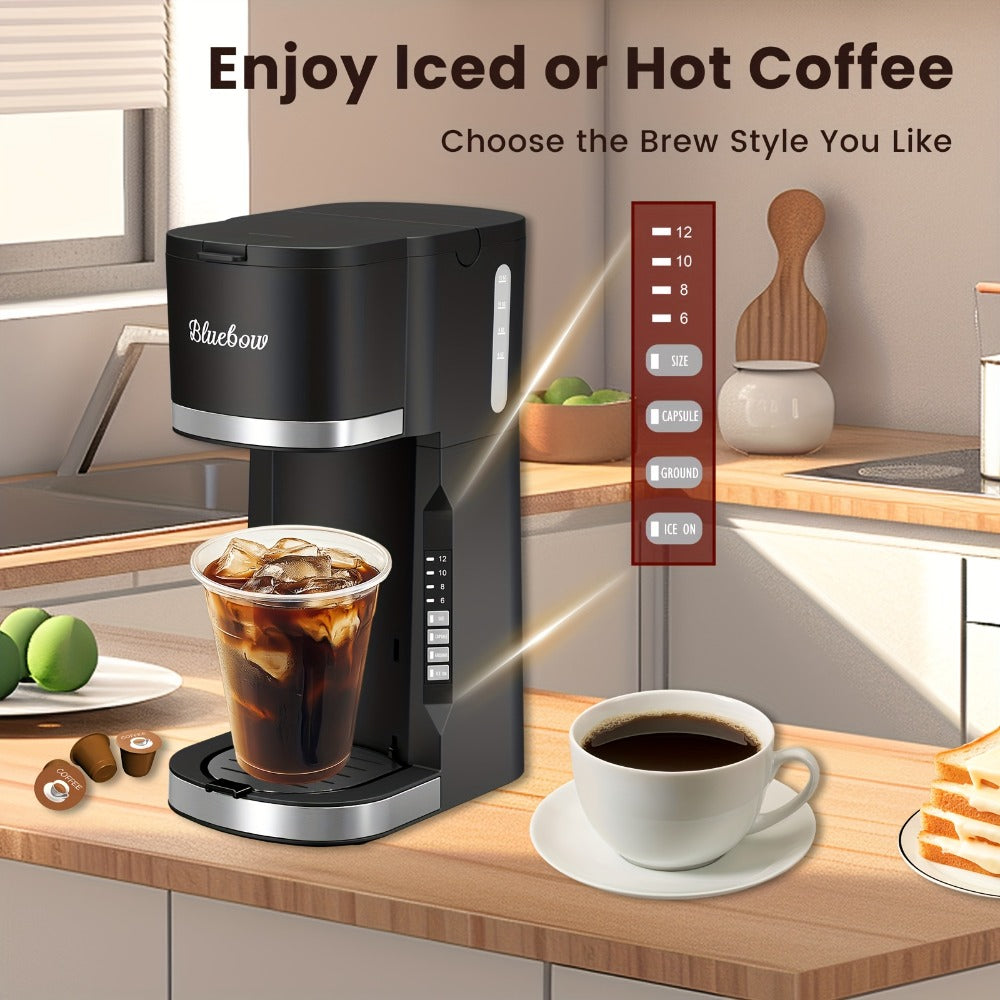 Single Serve Coffee Maker 3-in-1 – Hot & Iced Coffee Machine Compatible with K-Cup Pods, Ground Coffee & Tea, 6-12 oz Brew Sizes, Iced Tea Maker, Compact Countertop Brewer – Black (CM6080/CM6070)