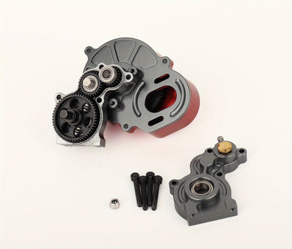 Metal Gearbox with Motor Gears for 1/10 RC Crawler Truck – LCG Transmission Upgrade for Axial SCX10 WRAITH 313mm Wheelbase, Red Titanium Alloy Precision Machined Parts