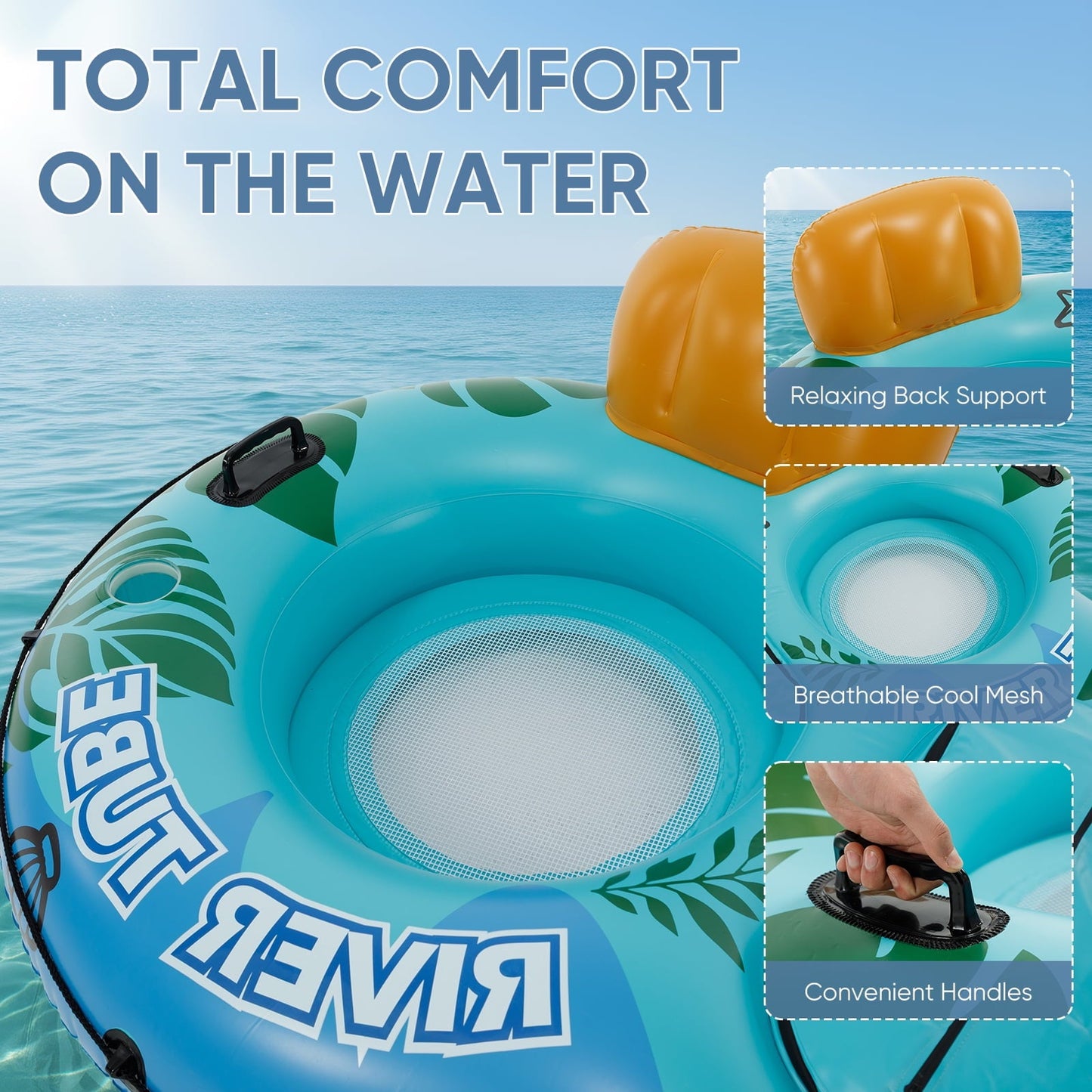 Double Inflatable Pool Float Bed with Detachable Cooler 2 Cup Holders Heavy Duty Adult Lounge Chair for Swimming Pool River Drifting Lake