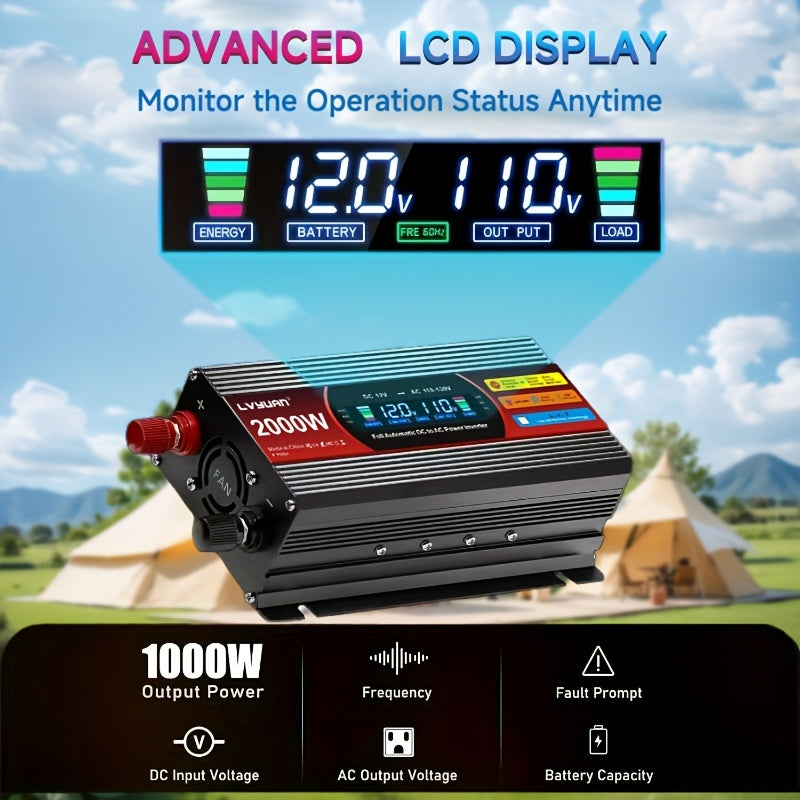 Car Power Inverter 200W / 1000W / 3000W - DC 12V to 110V AC Converter with LCD Display, Dual AC Outlets & Dual USB | For Car, Truck, Boat & Home