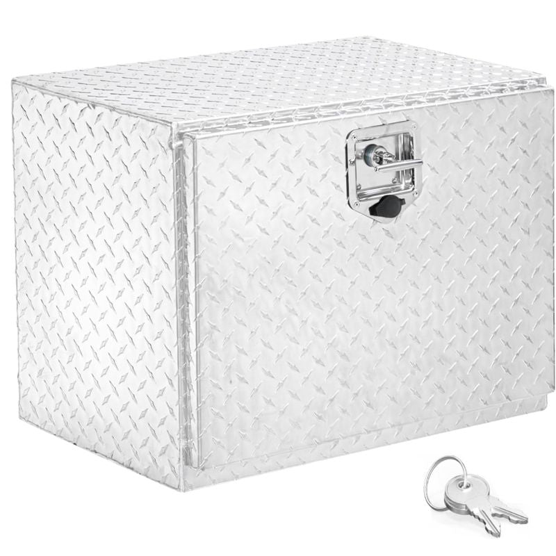 Aluminum truck toolbox with T-shaped handle lock and key, made of aluminum alloy, suitable for storage and organization of trailers, pickups, truck beds, four-wheel drive vehicles, all-terrain vehicles and campers. Black version.