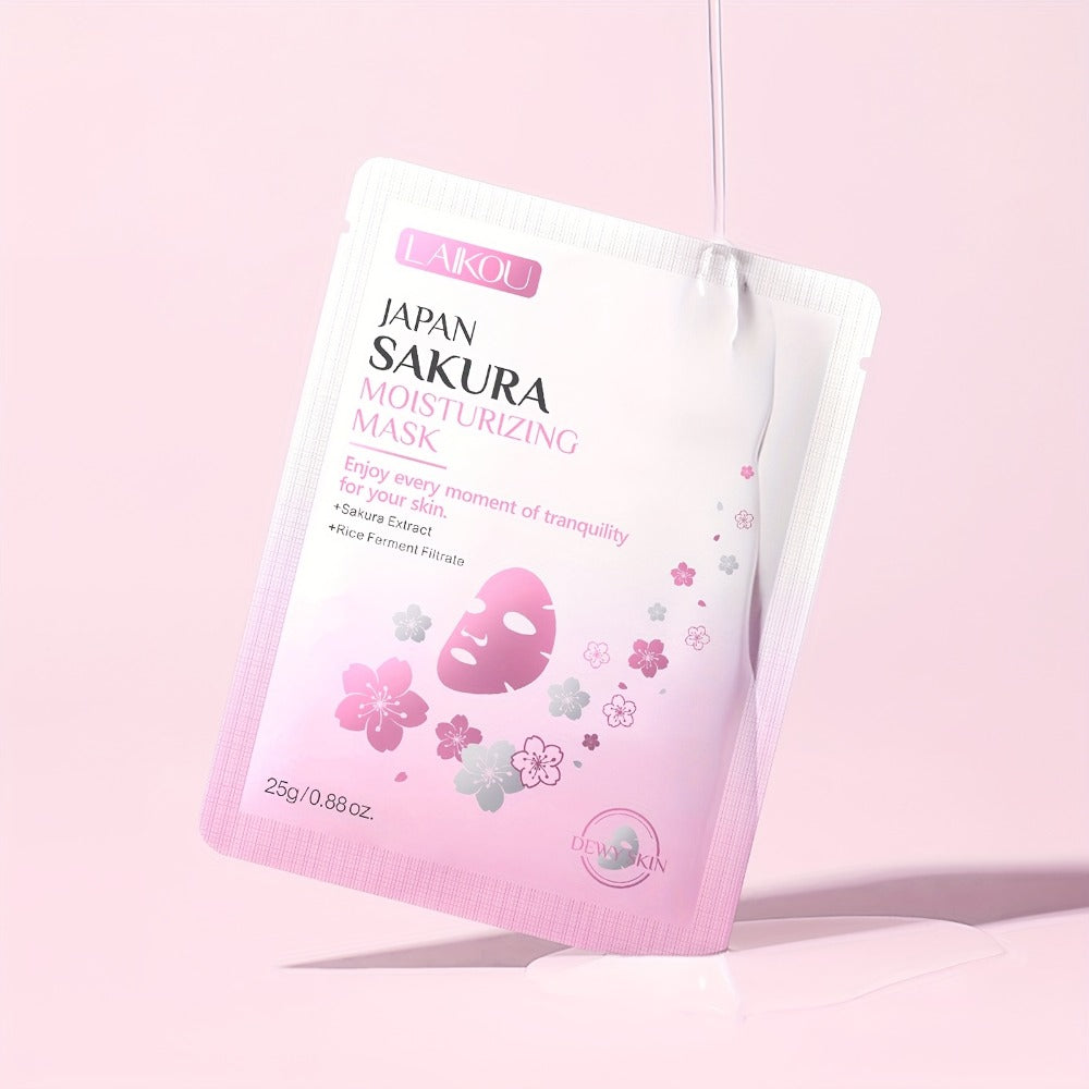LAIKOU Japan Sakura Hydrating Sheet Mask 20pcs – Deep Moisturizing Face Mask for Dry, Normal & Combination Skin, Travel Skincare Set, Gift for Women
