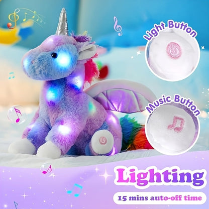 Light Up Unicorn Plush Toy with Glowing Rainbow LED & Music – Glow in the Dark Stuffed Animal for Kids, Girls, Birthday, Christmas & Holiday Gift
