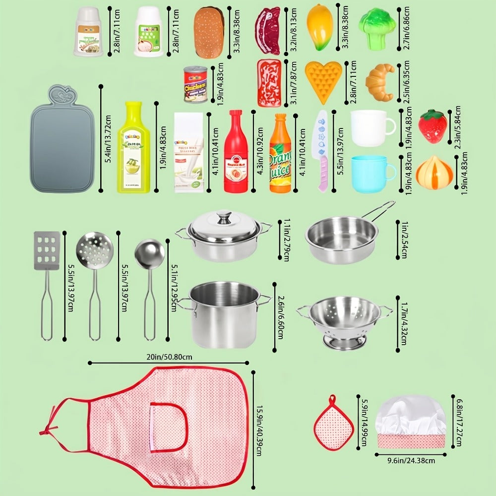 Kids Kitchen Playset 37pcs – Stainless Steel Play Pots & Pans Set with Apron, Chef Hat, Cooking Utensils & Play Food | Pretend Play Kitchen Toy, Birthday & Christmas Gift for Boys & Girls Ages 3+