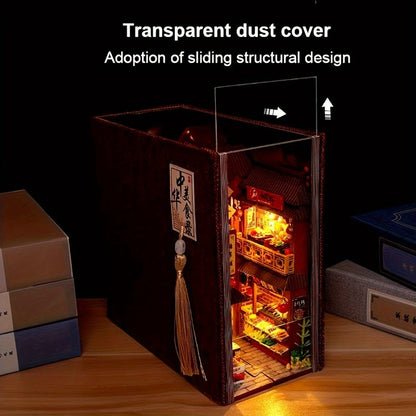 Book Nook Kit Chinese Food Street Miniature Dollhouse 3D Wooden Puzzle Bookshelf Insert DIY Model Building Set for Adults Teens – No Glue Needed Birthday Christmas Housewarming Gift