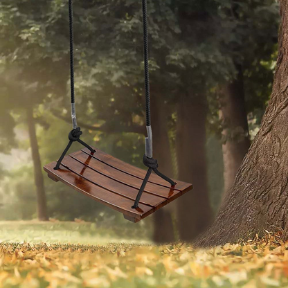 Solid Wood Outdoor Swing Seat 440LBS Capacity Adjustable Rope Length Single Seat Tree Swing for Kids Adults Backyard Garden Patio Hanging Rope Swing