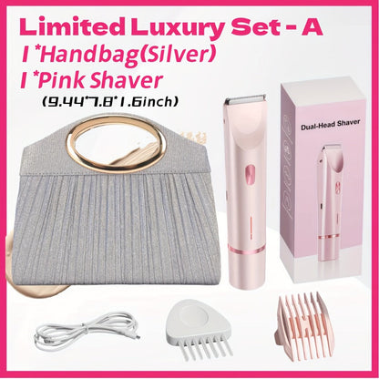 Bikini Trimmer for Women 2-in-1 Dual Head IPX7 Waterproof Electric Shaver Body Hair Trimmer Facial Hair Remover Bikini Underarm Leg Arm Face 90-Min Battery USB Rechargeable Pink Travel-Friendly