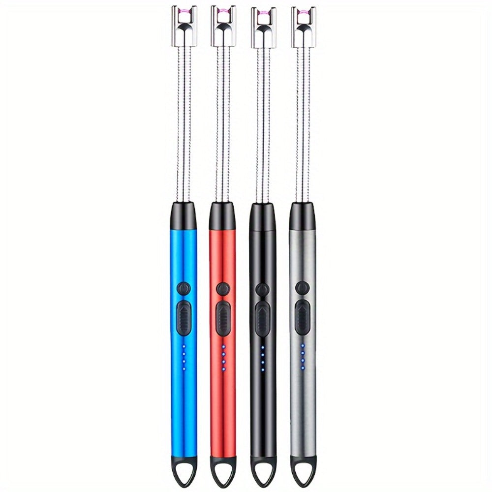 USB Rechargeable Arc Lighter 4-Pack Flameless Windproof Candle Lighter with Flexible Neck, 360° Rotation, LED Battery Indicator & Safety Switch – for Candles, Grill, Camping, BBQ, Aromatherapy