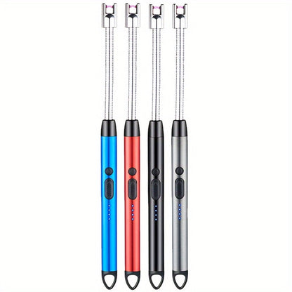 USB Rechargeable Arc Lighter 4-Pack Flameless Windproof Candle Lighter with Flexible Neck, 360° Rotation, LED Battery Indicator & Safety Switch – for Candles, Grill, Camping, BBQ, Aromatherapy