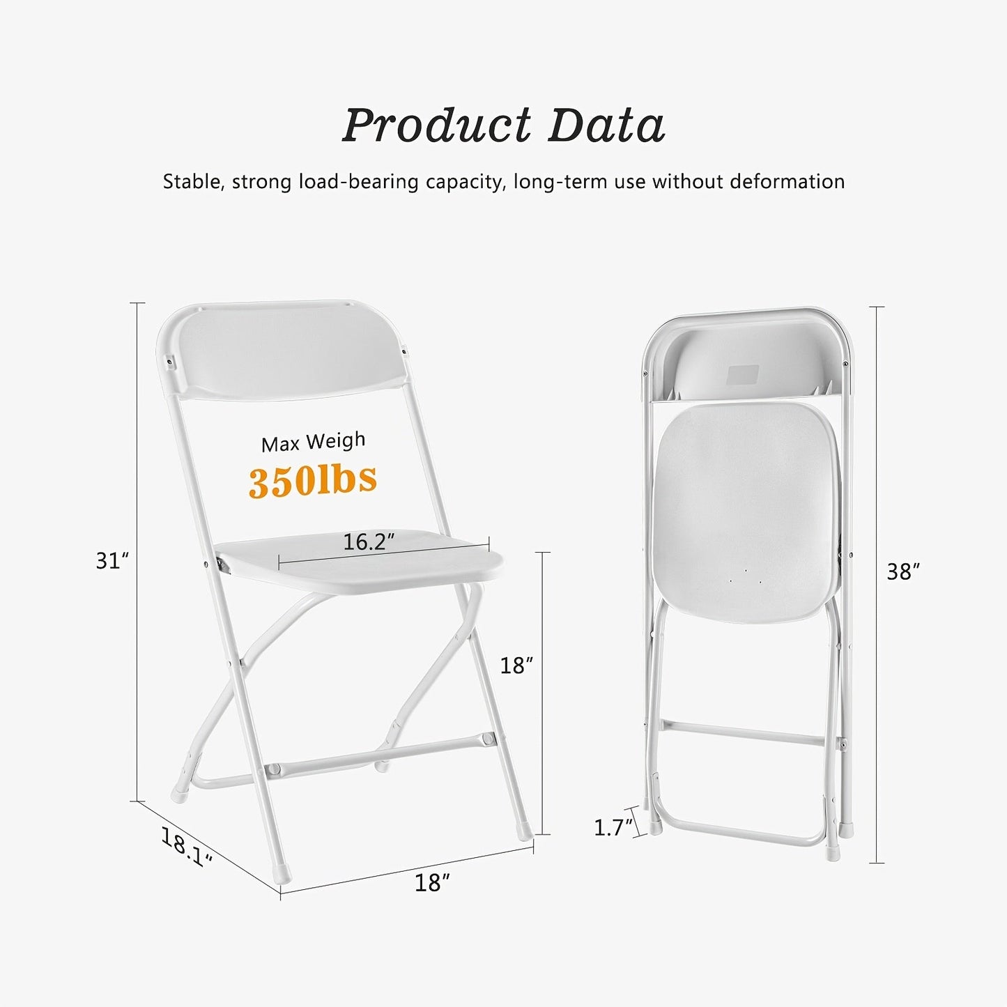 Commercial Folding Chairs Stackable – 350lb Heavy Duty Steel Frame, Weather Resistant Plastic, Indoor & Outdoor Event Seating – White or Black, 4 to 20 Pack for Weddings & Parties