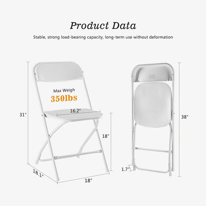 Commercial Folding Chairs Stackable – 350lb Heavy Duty Steel Frame, Weather Resistant Plastic, Indoor & Outdoor Event Seating – White or Black, 4 to 20 Pack for Weddings & Parties