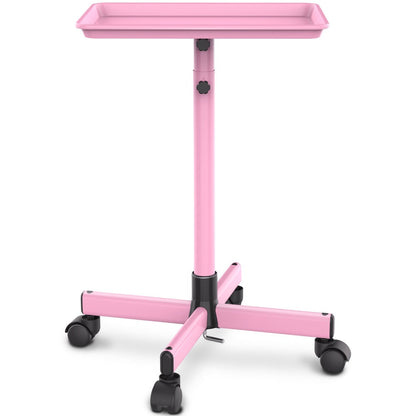 Rolling Salon Tray Cart on Wheels Adjustable Height 17.9x12.8 Inch Mobile Stylist Tray Table for Spa Tattoo Studio Blowdry Bar Aesthetic Clinic Bronze Pink