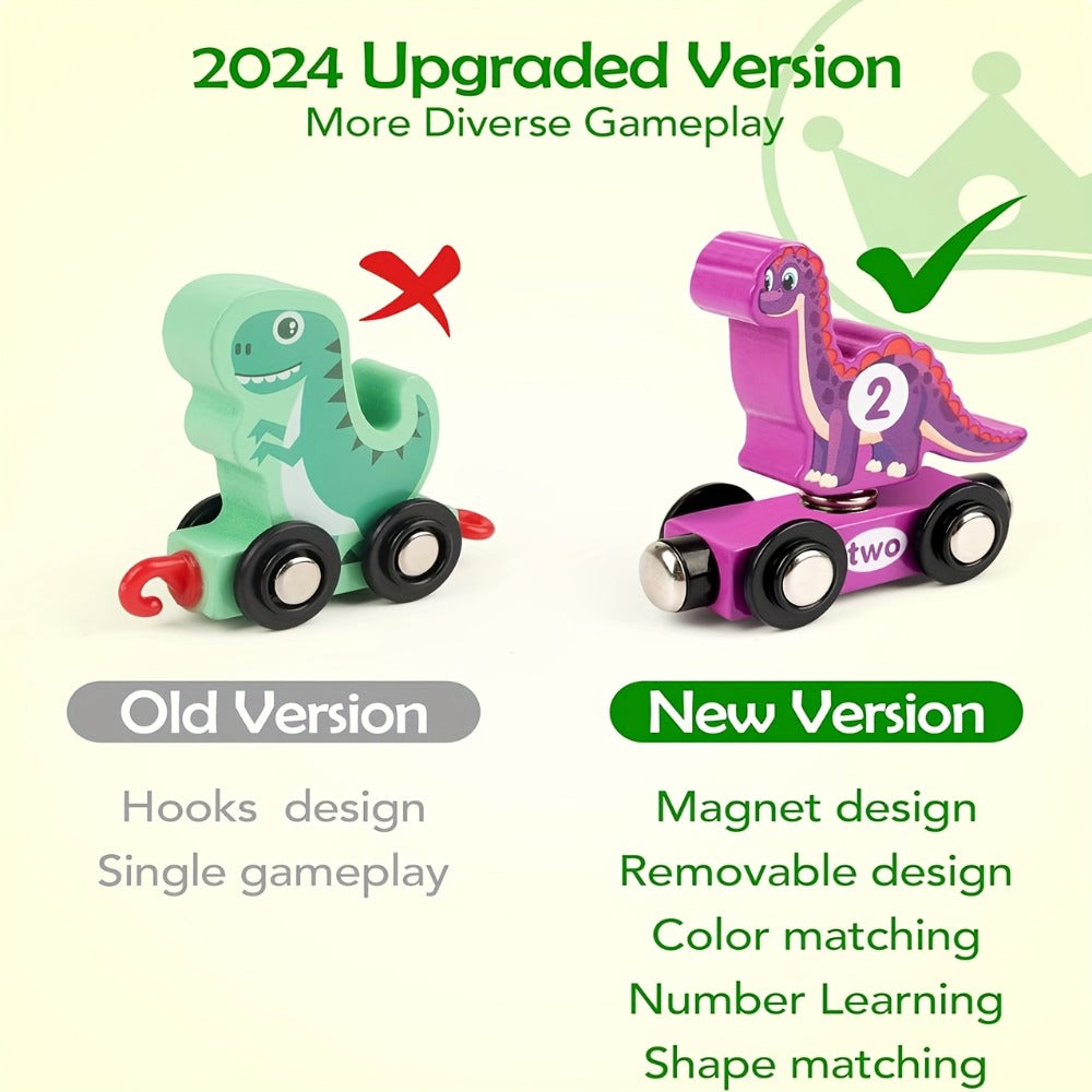 Magnetic Dinosaur Number Train Set for Kids Ages 3-5 – 11PCS Wooden Magnetic Train Toy with Engine & Numbered Cars, STEM Educational Learning Toy, Birthday Christmas Gift for Toddler Boys