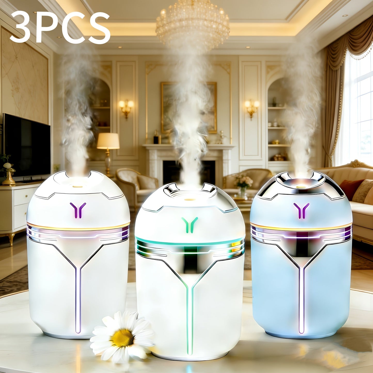 Mini Humidifier Set of 3 with Colorful Design | Quiet Adjustable Spray Air Freshener Humidifier for Bedroom, Living Room & Office | Dual-Use Home Fragrance Holiday Gift Set | White & Blue