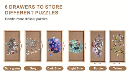 Wooden Jigsaw Puzzle Board for 1500 Pieces – Rotating Turntable Table with Sorting Drawers & Dust Cover | Premium Puzzle Organizer for Adults, Seniors & Families | Large Work Surface, Game Room Gift