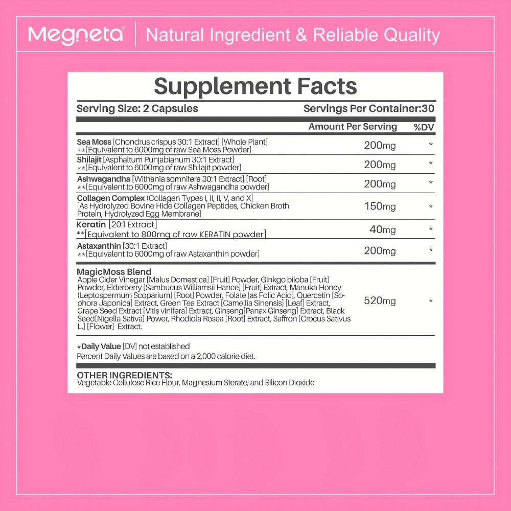 Women's Multivitamin 20-in-1 with Sea Moss, Shilajit & Ashwagandha — Daily Energy, Hormonal Balance, Immune Support, Hair Skin Nails & Sleep, 60 Capsules 26671mg Per Serving for Women