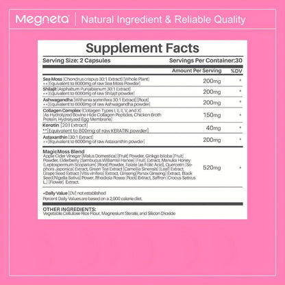 Women's Multivitamin 20-in-1 with Sea Moss, Shilajit & Ashwagandha — Daily Energy, Hormonal Balance, Immune Support, Hair Skin Nails & Sleep, 60 Capsules 26671mg Per Serving for Women