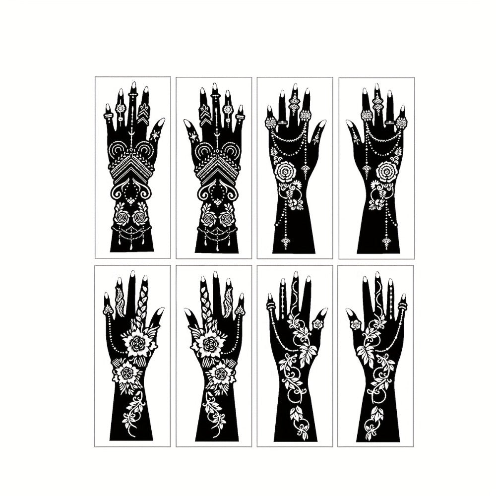 Temporary Tattoo Stencil Set 8 Sheets Reusable Hollow Floral Body Art Stencils for Airbrush Spray Paint Arms Hands Forearms Valentine Wedding Party Festival Gift Women