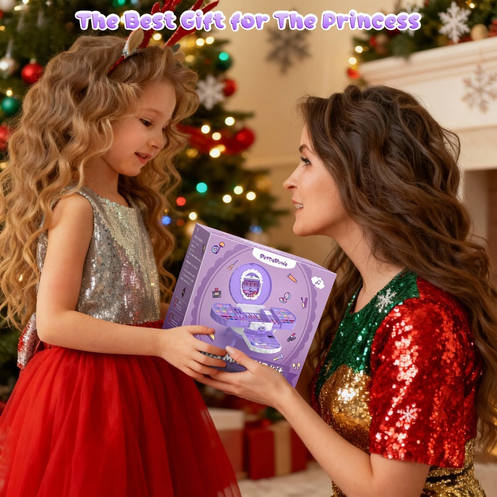 Girls Makeup Set with Dressing Table & Mirror - Princess Pretend Play Vanity Toy for Kids Ages 3-12, Birthday Christmas Halloween Gift for Girls