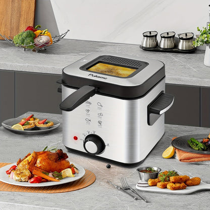 Deep Fryer with Basket 1500W | Adjustable Temperature, Removable Lid & Non-Stick Interior Pot, Viewing Window, Dishwasher-Safe Basket for Home Electric Frying – 1.5L & 2.5L Options, Black