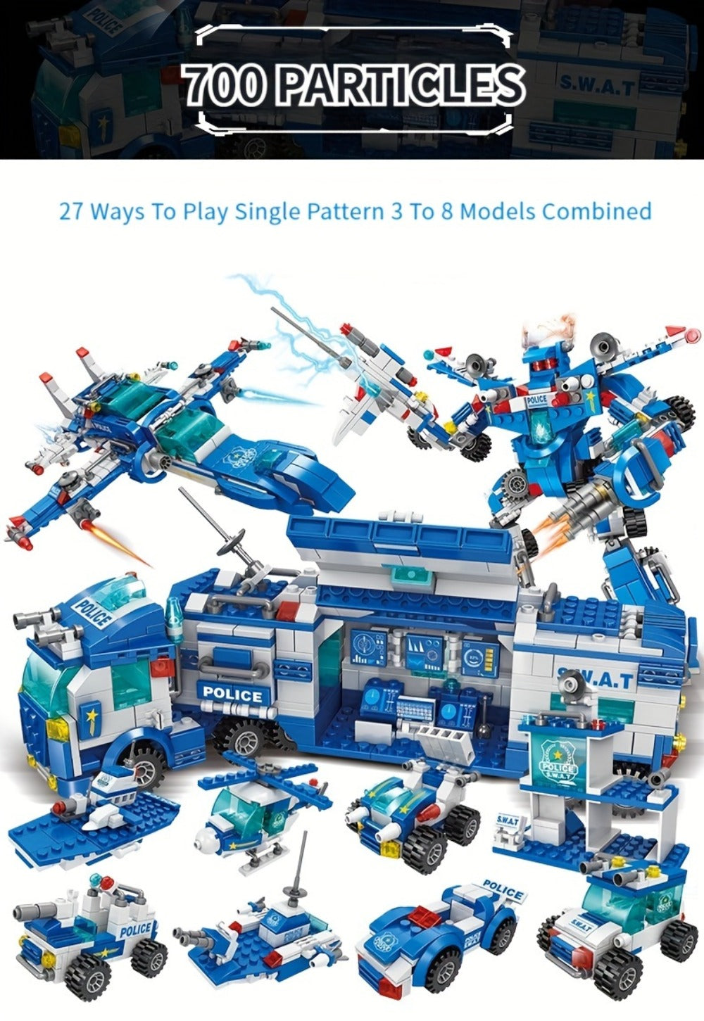 City Police Building Blocks Set 700 Pieces – Patrol Car Truck with Action Figures, Brick Toy for Boys Role Play STEM, Birthday Christmas Halloween Thanksgiving Gift Ages 6 7 8 9 10