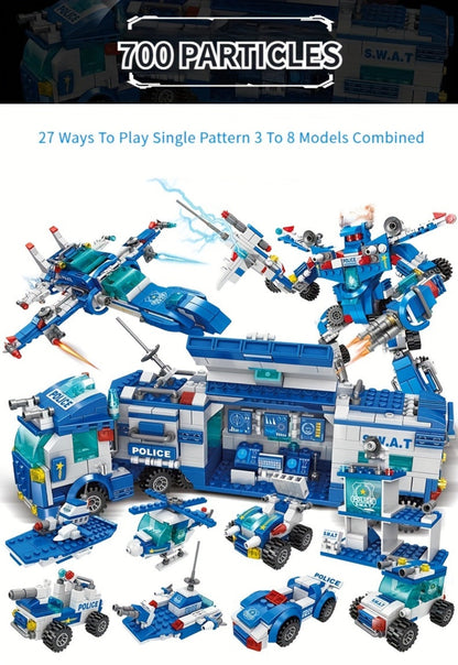 City Police Building Blocks Set 700 Pieces – Patrol Car Truck with Action Figures, Brick Toy for Boys Role Play STEM, Birthday Christmas Halloween Thanksgiving Gift Ages 6 7 8 9 10