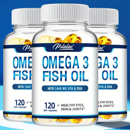 Triple Strength Omega-3 Fish Oil Softgels 120 Capsules with High-Potency EPA & DHA — Heart, Brain, Vision & Skin Health Supplement for Women and Men