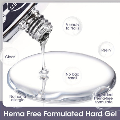 Clear Builder Gel HEMA-Free 5-in-1 2pcs 1.35oz — Nail Extension Strengthener Apex Construction Art Sealing & Repair | Soak-Off UV LED 28+ Days Chip-Proof Wear for Sensitive Skin Salon & Home Use
