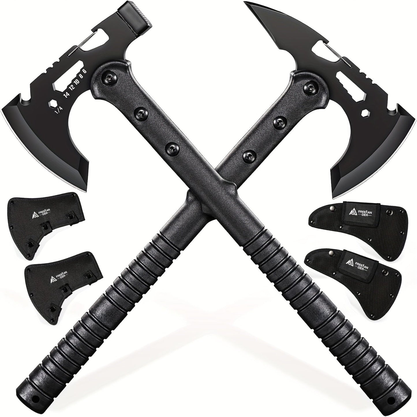 Tactical Tomahawk Axe 2-Pack – Camping Hatchet with Spike, Hammer, Bottle Opener, Hex Wrench & Sheath | Survival Axe for Hiking Trekking Bushcraft