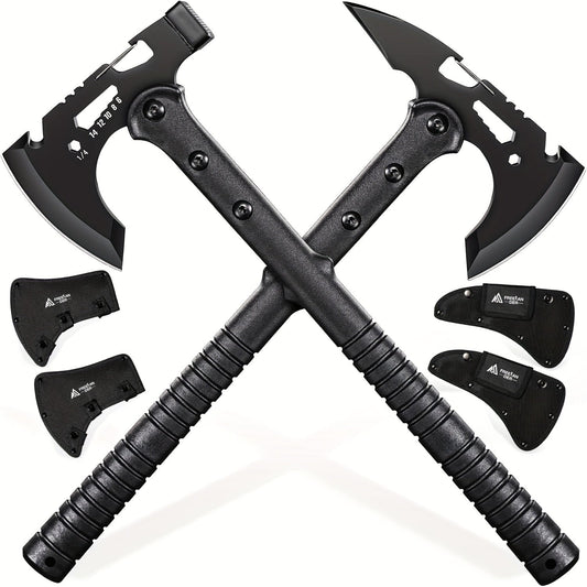 Tactical Tomahawk Axe 2-Pack – Camping Hatchet with Spike, Hammer, Bottle Opener, Hex Wrench & Sheath | Survival Axe for Hiking Trekking Bushcraft