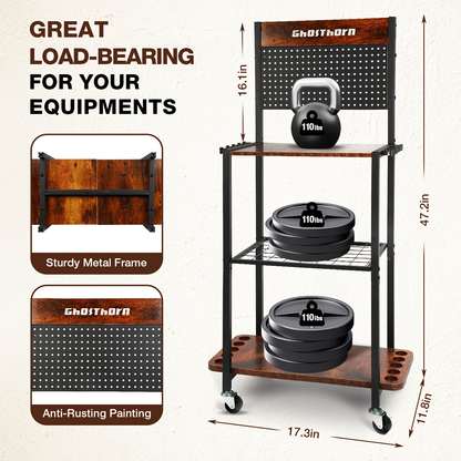 Fishing Rod Holder Rack for Garage Holds Up to 10 Rods Iron Construction with Pegboard Hooks Rolling Wheels Fishing Pole Storage Organizer Fishing Gear Gift for Men and Women