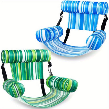 Inflatable Pool Float Lounge Chair 2 Pack for Adults – Heavy Duty Blow Up Floating Chairs with Adjustable Back & Head Support, Pillow, Fabric Cover, Pool Beach Lake Summer Water Party Gift Set