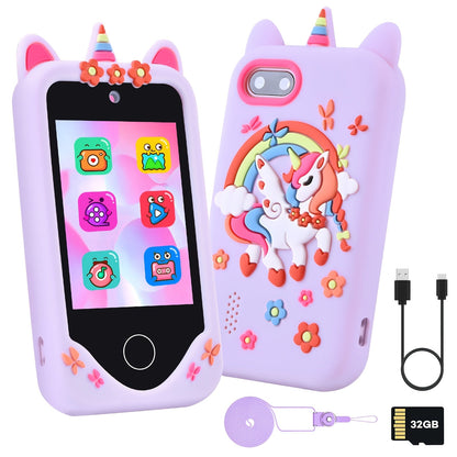 Kids Toy Phone Touch Screen HD Dual Camera with 32GB SD Card – Smartphone Toy for Girls Ages 3-10 Travel Toy – Birthday Christmas Gift Pink Purple