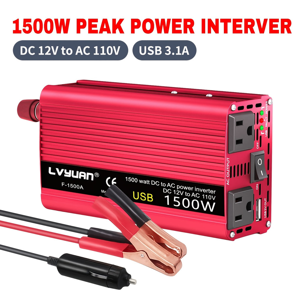 Lvyuan 2000W/4000W Peak/DC 12V to AC 110V/130V Car Power Inverter with LED, 2000W with 2 US Sockets 2 USB Ports for Auto, Vehicle, RV, Outdoor, Home