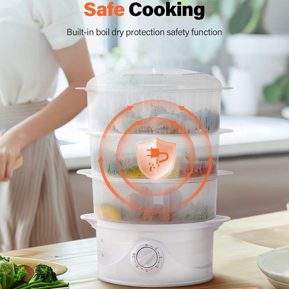Electric Food Steamer 3-Tier 9.6QT Large Capacity, 800W Fast Cooking, 60-Min Timer, Boil-Dry Protection, Dishwasher Safe & BPA-Free – Multi-Tier Steamer for Vegetables, Dumplings & Family Dinners