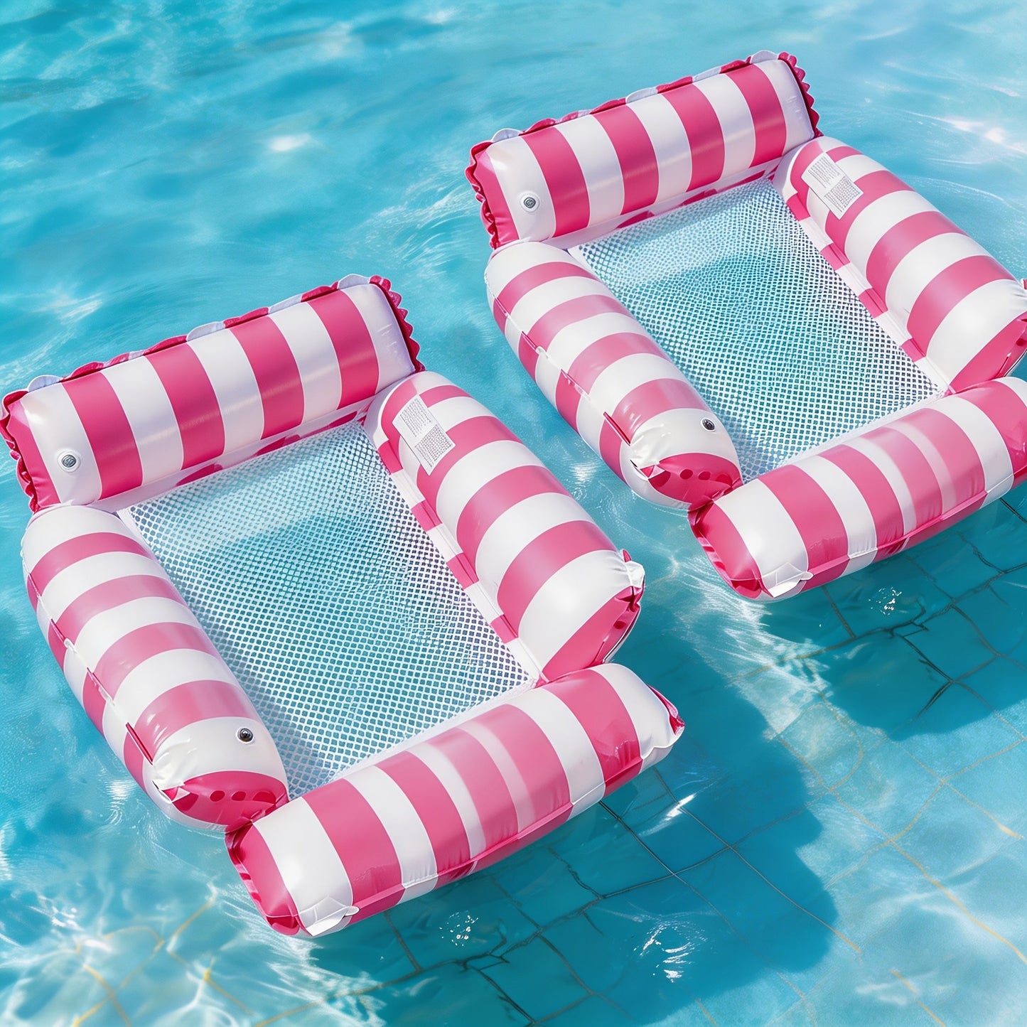 Inflatable Pool Float for Adults – Cooling Mesh Striped Swim Ring 110cm Floating Bed Chair, 2 or 3 Piece Set for Pool Beach Lake Summer Vacation