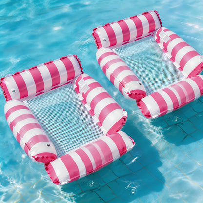 Inflatable Pool Float for Adults – Cooling Mesh Striped Swim Ring 110cm Floating Bed Chair, 2 or 3 Piece Set for Pool Beach Lake Summer Vacation