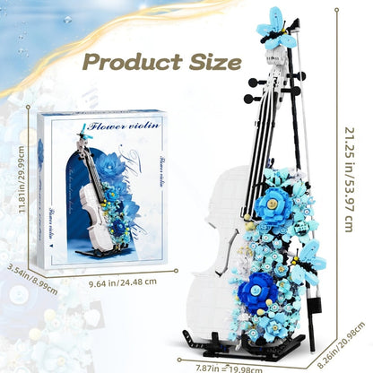 Flower Violin Building Block Set 1419pcs – 3D Musical Instrument Brick Model for Adults & Teens, Elegant Home Office Decor Display, Unique Birthday Father's Day Christmas Gift for Music Lovers